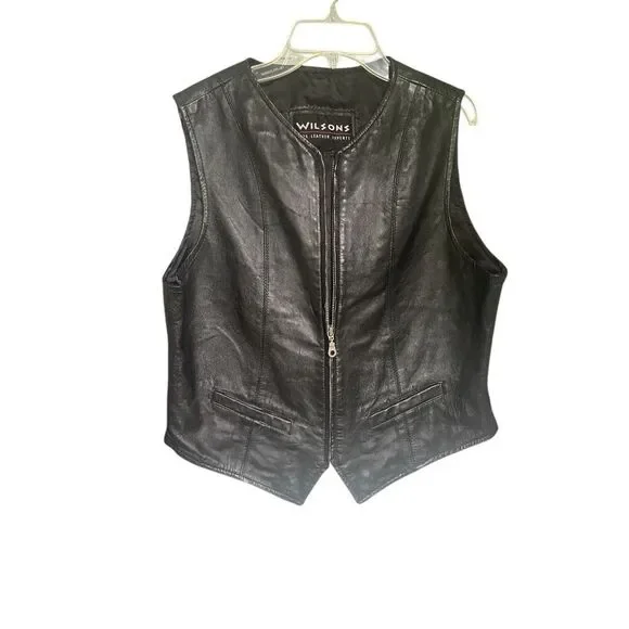 Wilsons The Leather Experts Sleeveless Vest Full Zip L Black Moto - Picture 3 of 11